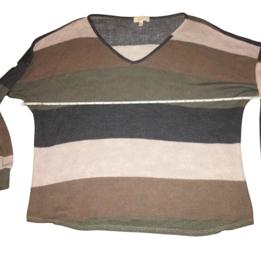 Riah Striped V-Neck Waffle Knit Fashion Sweater Woman's L/XL